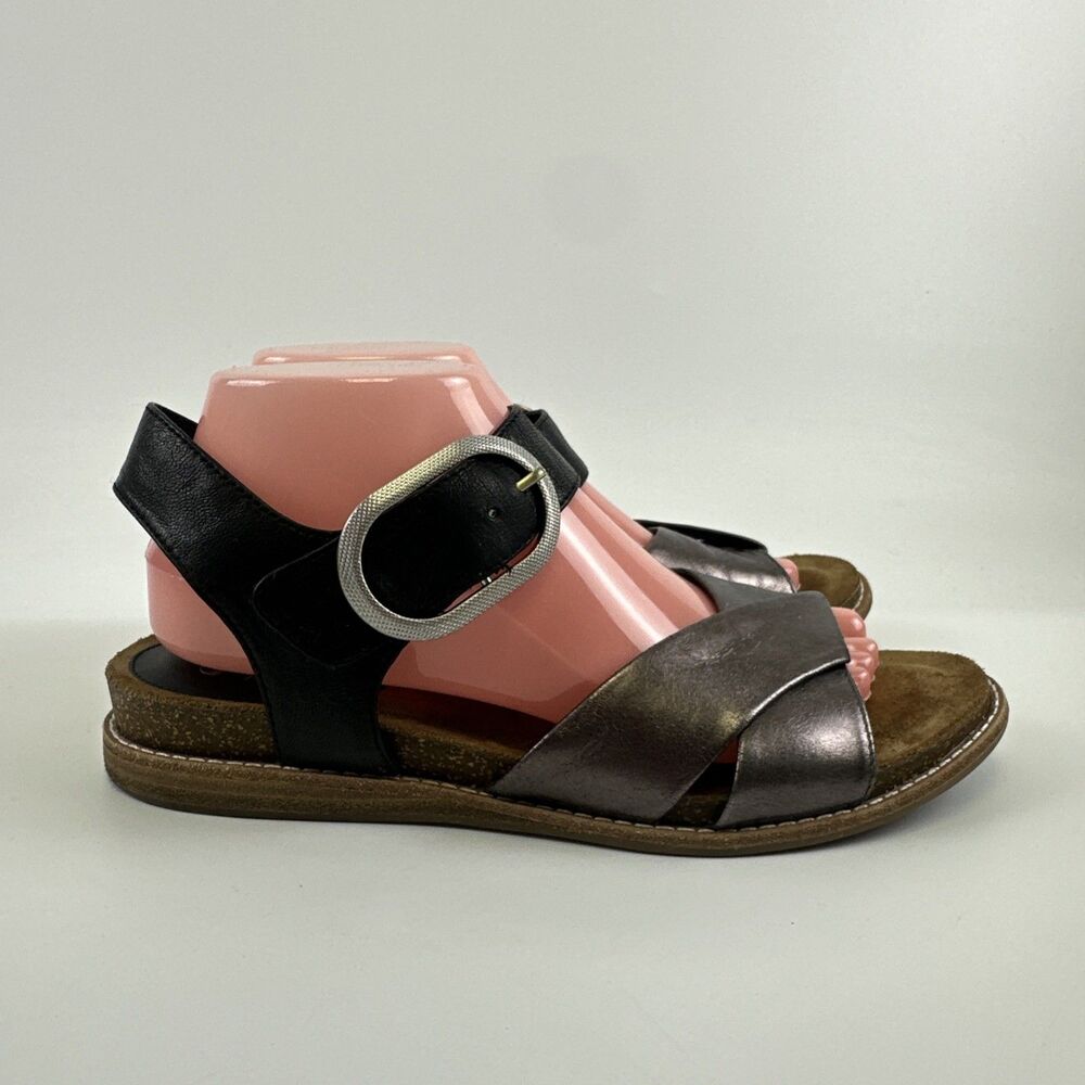 Sofft Bayo Sandal Pewter Soft Leather Comfort Adjustable Hidden Wedge Womens 9 - Picture 2 of 16